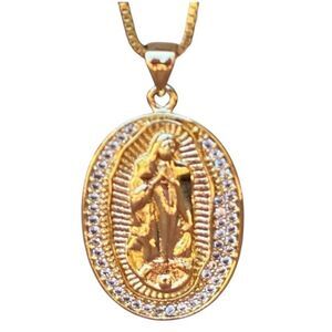 New M Jewelers Gold Pave Our Lady of Guadalupe Virgin Mary Pendant Necklace.